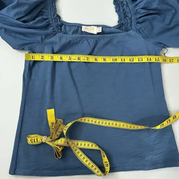 Nation LTD Top Womens Medium Carolina Blue‎ Dale Renaissance Puff Sleeve NWT - Picture 8 of 10